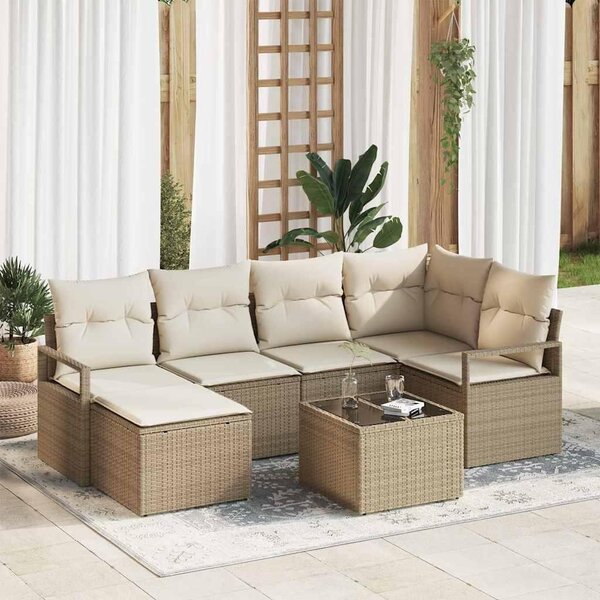 Maison Exclusive – Sedacia súprava, 7 kusov, béžová [syntetický materiál]: Polyratan
