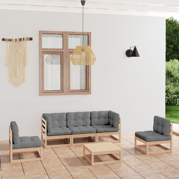 Maison Exclusive – 6-dielna záhradná súprava s vankúšmi z masívneho borovicového dreva