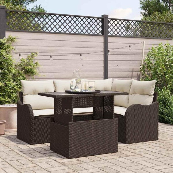 Maison Exclusive - Záhradná jedálenská súprava s vankúšom 5 pcs Hnedá Poly ratan