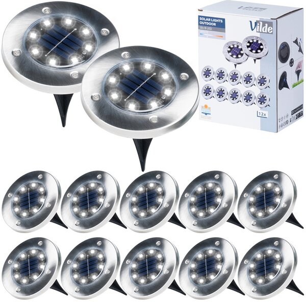 Vilde solárne lampy solárne svetelné záhradné lampy záhradné svetelné LED lampy z ocele so zemným hrotom 11,5 cm 12 ks