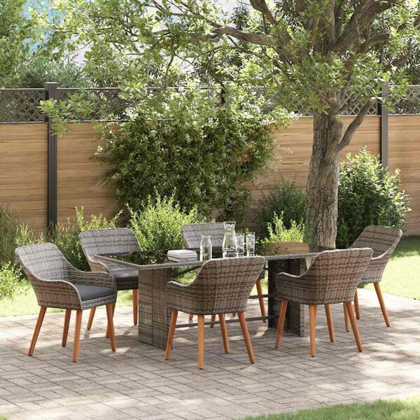 Maison Exclusive - Záhradný jedálenský set s vankúšom 7 pcs Sivá polyratan