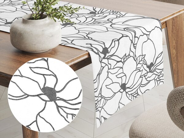Biante Bavlnený behúň na stôl Sandra SA-271 Sivé designové kvety na bielom 20x120 cm