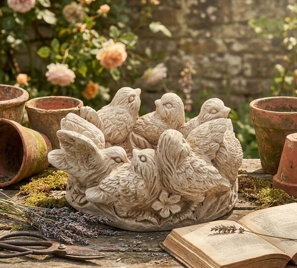 Cementový kvetináč misa s vtáčikmi Saint antique Bird - 22*21*11 cm - daan kromhout