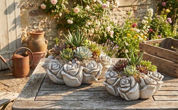 Cementový kvetináč misa s ružami Saint antique Rose - 21*21*8 cm - daan kromhout