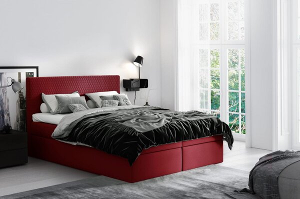 Moderná čalúnená posteľ s úložným priestorom Alessio vínová 200 x 200 + topper zdarma