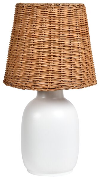 Stolná lampa biela keramický podstavec ratanové tienidlo nočná lampa predsieň chodba obývačka