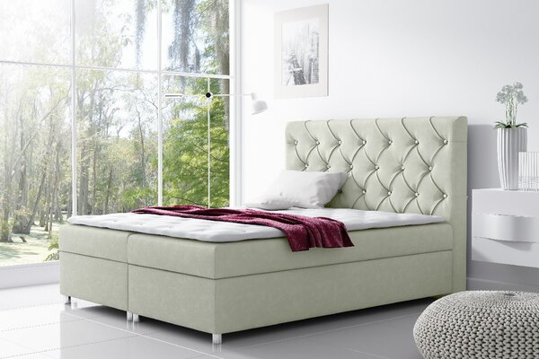 Čalúnená posteľ s úložným priestorom Vivien smotanová 200 x 200 + topper zdarma