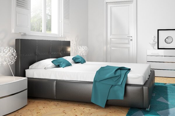 Štýlová posteľ Ada s vyšším čelom a úložným priestorom čierna eko koža 200 x 200