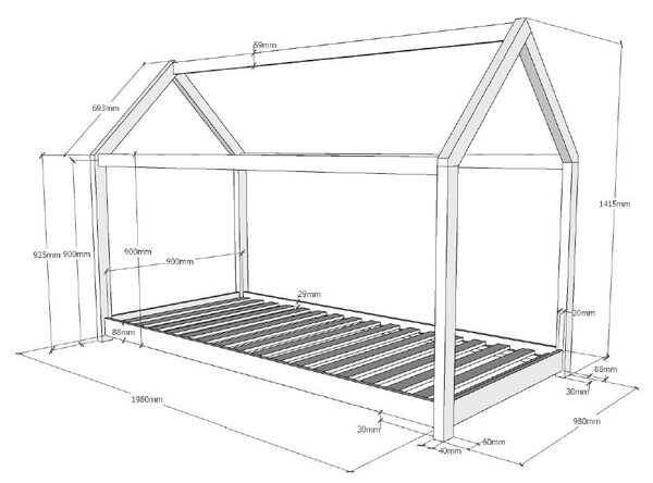 Biela detská domčeková posteľ Vipack Cabane, 90 x 200 cm
