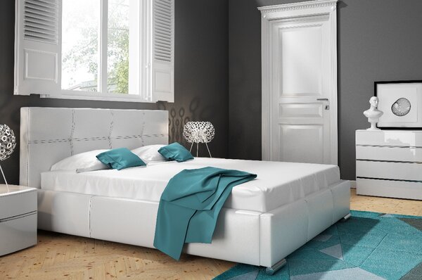 Štýlová posteľ Ada s vyšším čelom a úložným priestorom biela eko koža 180 x 200