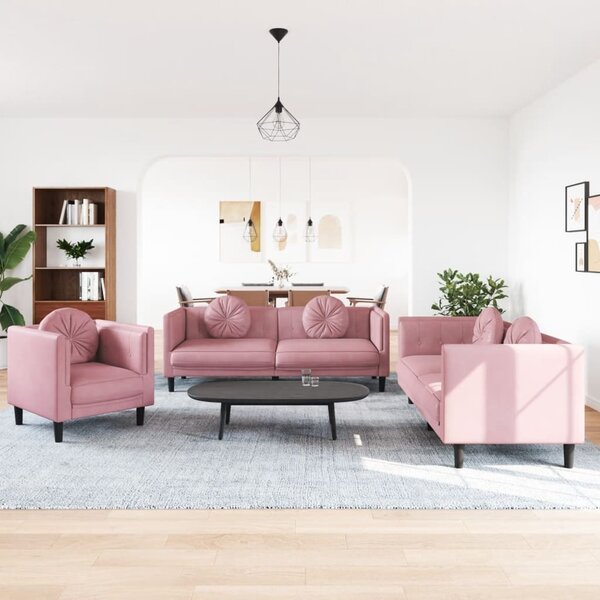 Maison Exclusive – 3-dielna sedacia súprava s vankúšmi z ružového zamatu