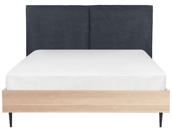 Posteľný rám tmavosivé čalúnenie dvojlôžko 140 x 200 cm čalúnené čelo MDF rám kovové nohy lamelový rošt moderný štýl spálňa
