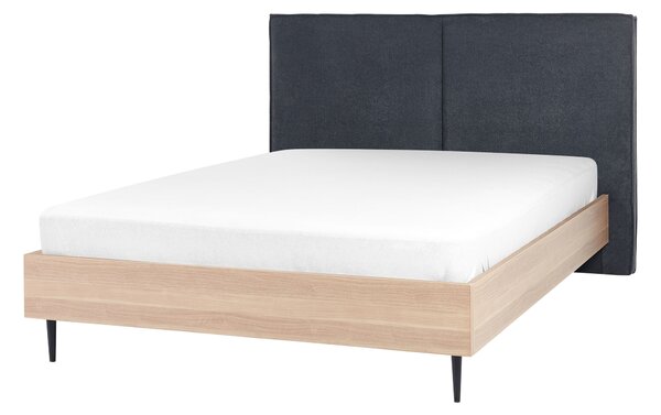 Posteľný rám tmavosivé čalúnenie dvojlôžko 140 x 200 cm čalúnené čelo MDF rám kovové nohy lamelový rošt moderný štýl spálňa
