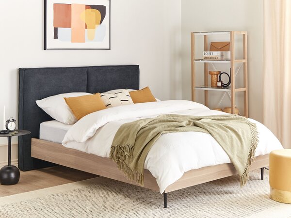 Posteľný rám tmavosivé čalúnenie dvojlôžko 140 x 200 cm čalúnené čelo MDF rám kovové nohy lamelový rošt moderný štýl spálňa