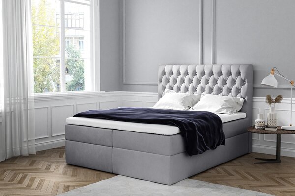 Elegantná čalúnená posteľ Mandy s úložným priestororm šedá 180 x 200 + topper zdarma
