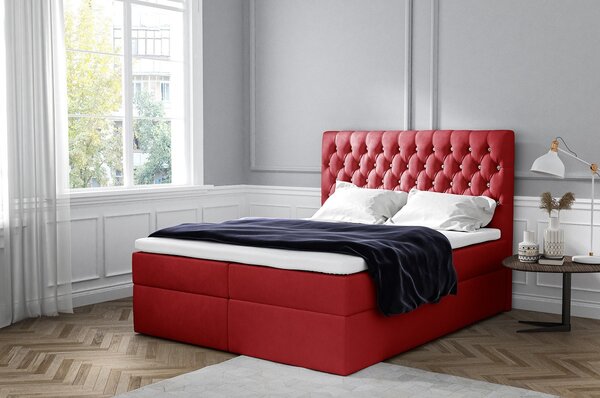 Elegantná čalúnená posteľ Mandy s úložným priestororm červená 160 x 200 + topper zdarma