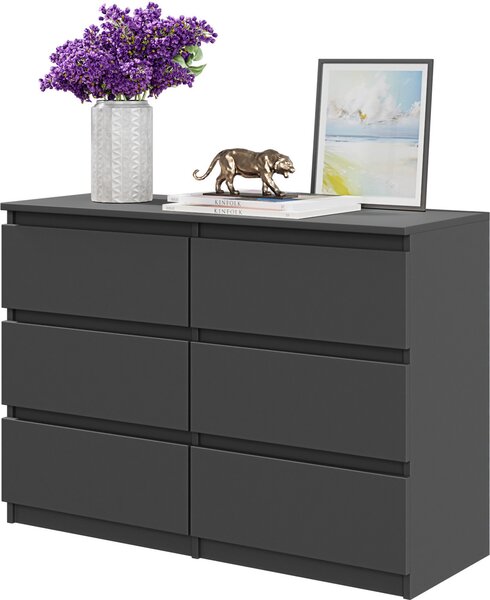 FURNICA - GABRIEL - Komoda so 6 zásuvkami - antracitovo sivá / V71cm Š100cm H33cm