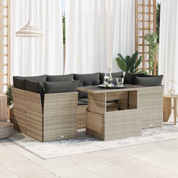 Maison Exclusive - 7-dielna záhradná súprava pohoviek s vankúšmi svetlosivá