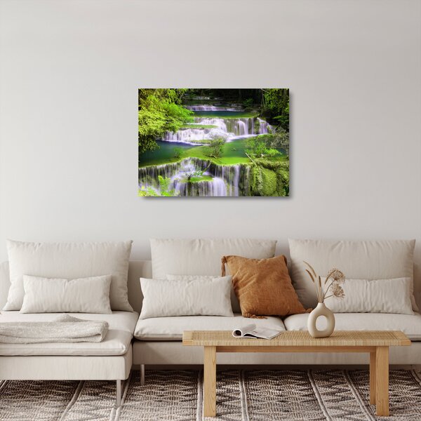 Sklenený obraz - Vodopády Huay Mae Khamin, Kanchanaburi, Thajsko (70x50 cm)