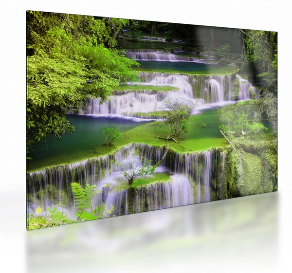 Sklenený obraz - Vodopády Huay Mae Khamin, Kanchanaburi, Thajsko (70x50 cm)