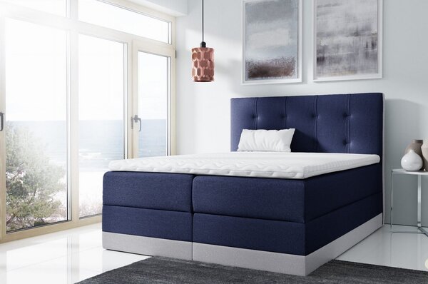 Jednoduchá čalúnená posteľ Tory 200x200, modrá + TOPPER