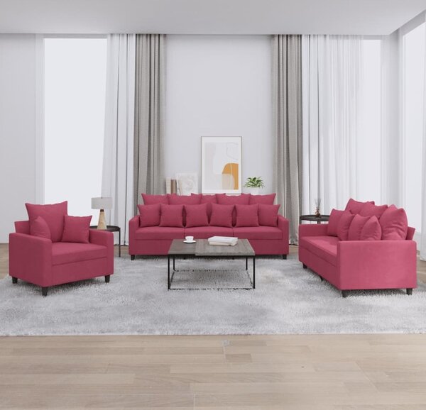 Maison Exclusive – 3-dielna sedacia súprava s vankúšmi z vínovočerveného zamatu