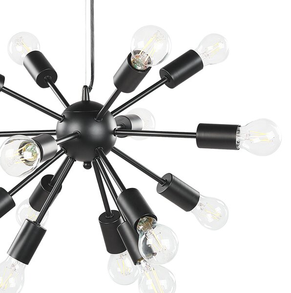 Závesná lampa čierna kovová 115 cm s 15 žiarovkami ambientné osvetlenie do interiéru