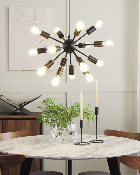 Závesná lampa čierna kovová 115 cm s 15 žiarovkami ambientné osvetlenie do interiéru