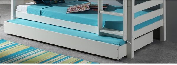 Biela poschodová detská posteľ z borovicového dreva s úložným priestorom 140x200/90x200 cm SCOTT – Vipack