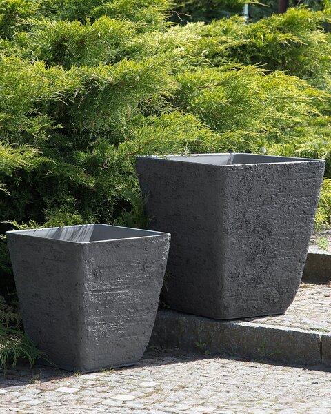 Kvetináč sivý kameň polyresin 39 x 39 x 43 cm štvorcový črepník do interiéru a exteriéru