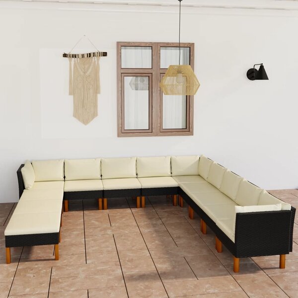 Maison Exclusive – 12-dielna záhradná súprava s vankúšmi z polyrotangu, čierna