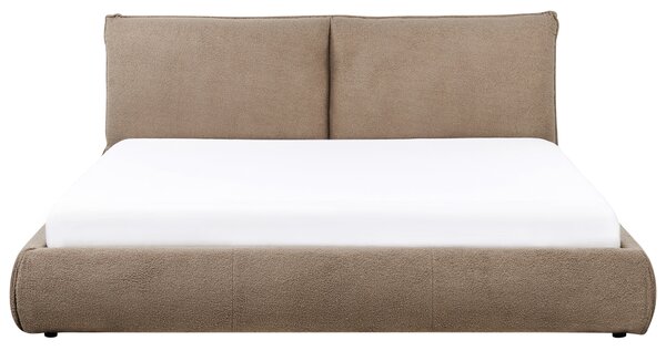 Posteľ hnedá buklé čalúnenie 180 x 200 cm lamelový rošt hrubé čalúnené čelo postele moderný štýl spálňa