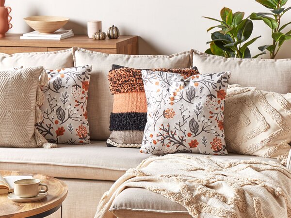 Sada 2 dekoratívnych vankúšov viacfarebná zamat polyester 45 x 45 cm jesenný rastlinný vzor boho štýl doplnky