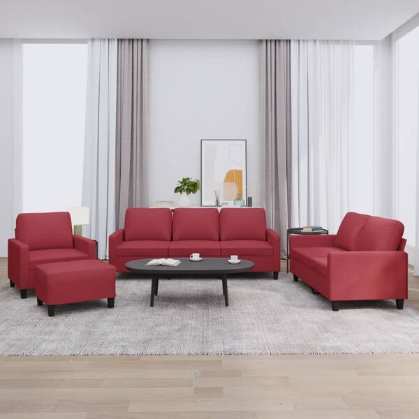 Maison Exclusive – 4-dielna sedacia súprava s vankúšmi, vínovočervená umelá koža