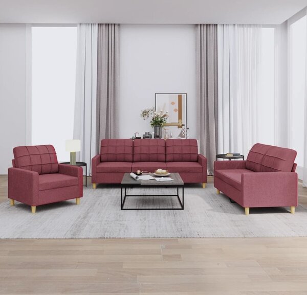 Maison Exclusive – 3-dielna sedacia súprava s vankúšmi, vínovočervená látka