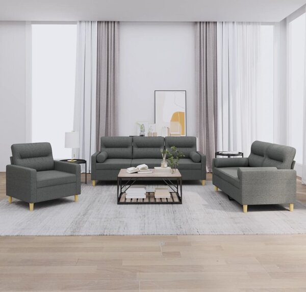 Maison Exclusive – 3-dielna sedacia súprava s vankúšmi, tmavosivá látka