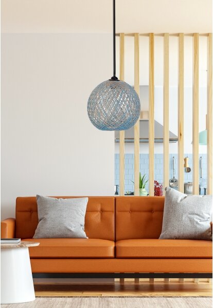 Luster na lanku JUTE 1xE27/60W/230V modrá