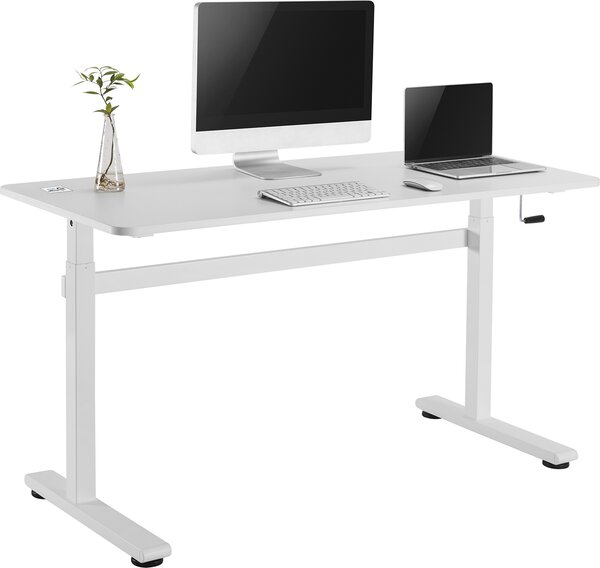 Stôl na sedenie 140x60cm Manuálne výškovo nastaviteľný kancelársky stôl max. 117cm Ergonomický stôl Nosnosť do 40kg Biela
