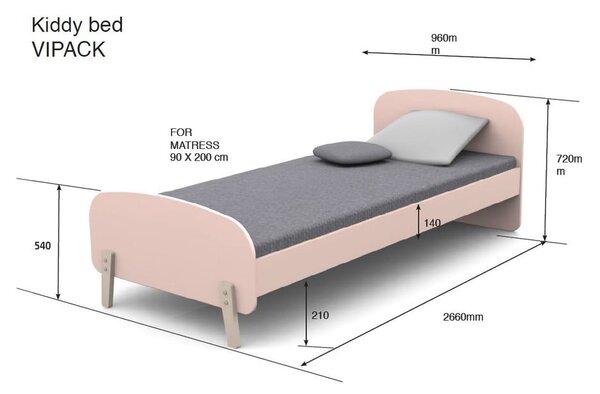 Biela detská posteľ Vipack Kiddy, 90 x 200 cm