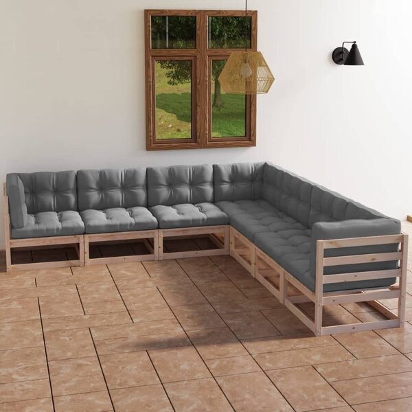 Maison Exclusive – 7-dielna záhradná súprava s vankúšmi z masívneho borovicového dreva