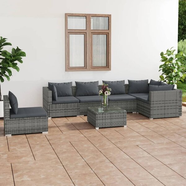 Maison Exclusive – 7-dielna záhradná súprava s vankúšmi Poly Rattan Grey