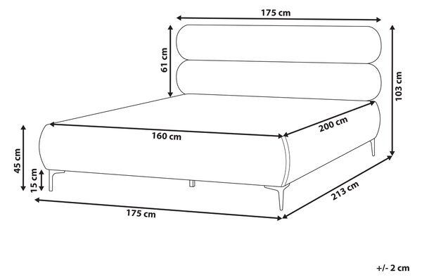 Posteľ krémová biela buklé čalúnenie čierne kovové nohy 160 x 200 cm lamelový rošt s čelom klasický minimalistický štýl spálňa