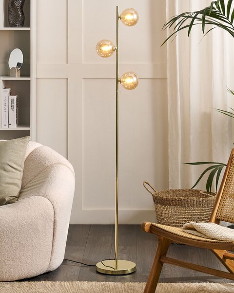 Stojaca lampa zlatá oceľ sklo 3 svetlá okrúhle tienidlá moderný glamour štýl obývačka spálňa