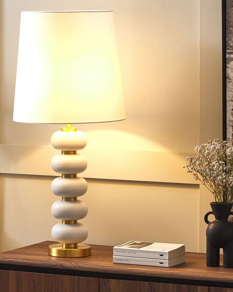 Stolná lampa zlatá biela kovový podstavec polyesterové tienidlo 80 cm moderný glamour štýl obývačka spálňa