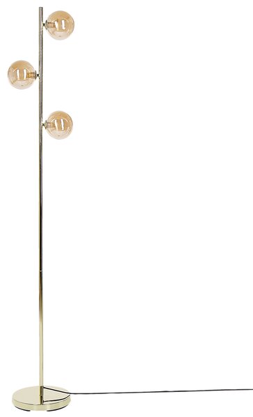 Stojaca lampa zlatá oceľ sklo 3 svetlá okrúhle tienidlá moderný glamour štýl obývačka spálňa
