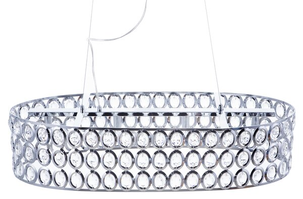 Závesná lampa strieborná otvorené okrúhle tienidlo s akrylovými kryštálikmi elegantný dizajn