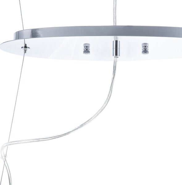 Závesná lampa strieborná otvorené okrúhle tienidlo s akrylovými kryštálikmi elegantný dizajn