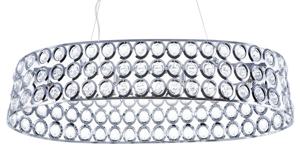 Závesná lampa strieborná otvorené okrúhle tienidlo s akrylovými kryštálikmi elegantný dizajn