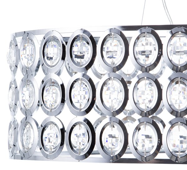 Závesná lampa strieborná otvorené okrúhle tienidlo s akrylovými kryštálikmi elegantný dizajn