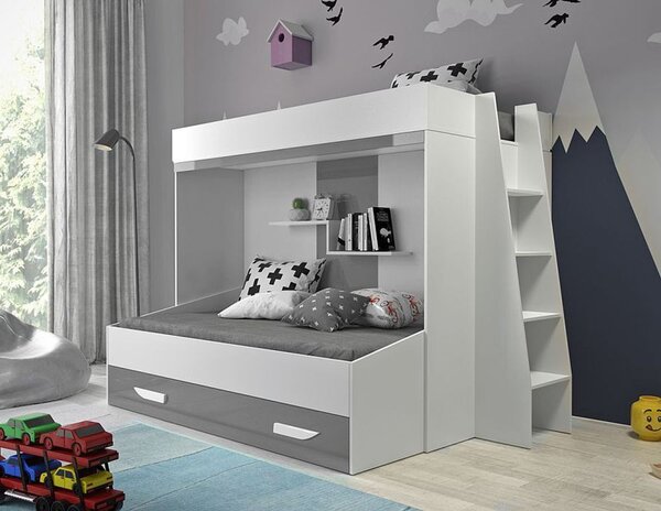 Poschodová posteľ s úložným priestorom Lada - biela/šedá